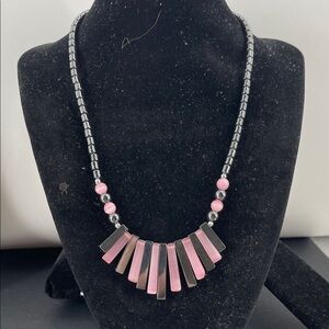 2.2.26-7 Elegant Pink & Black Hematite Hidden Screw Necklace (8” - 9” in total)
